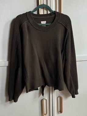 Pilcro Chocolate Brown Ribbed Crewneck Sweater